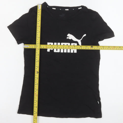Puma Girls Black Short Sleeve Crew Neck Logo T-Shirt Size 11-12 Years