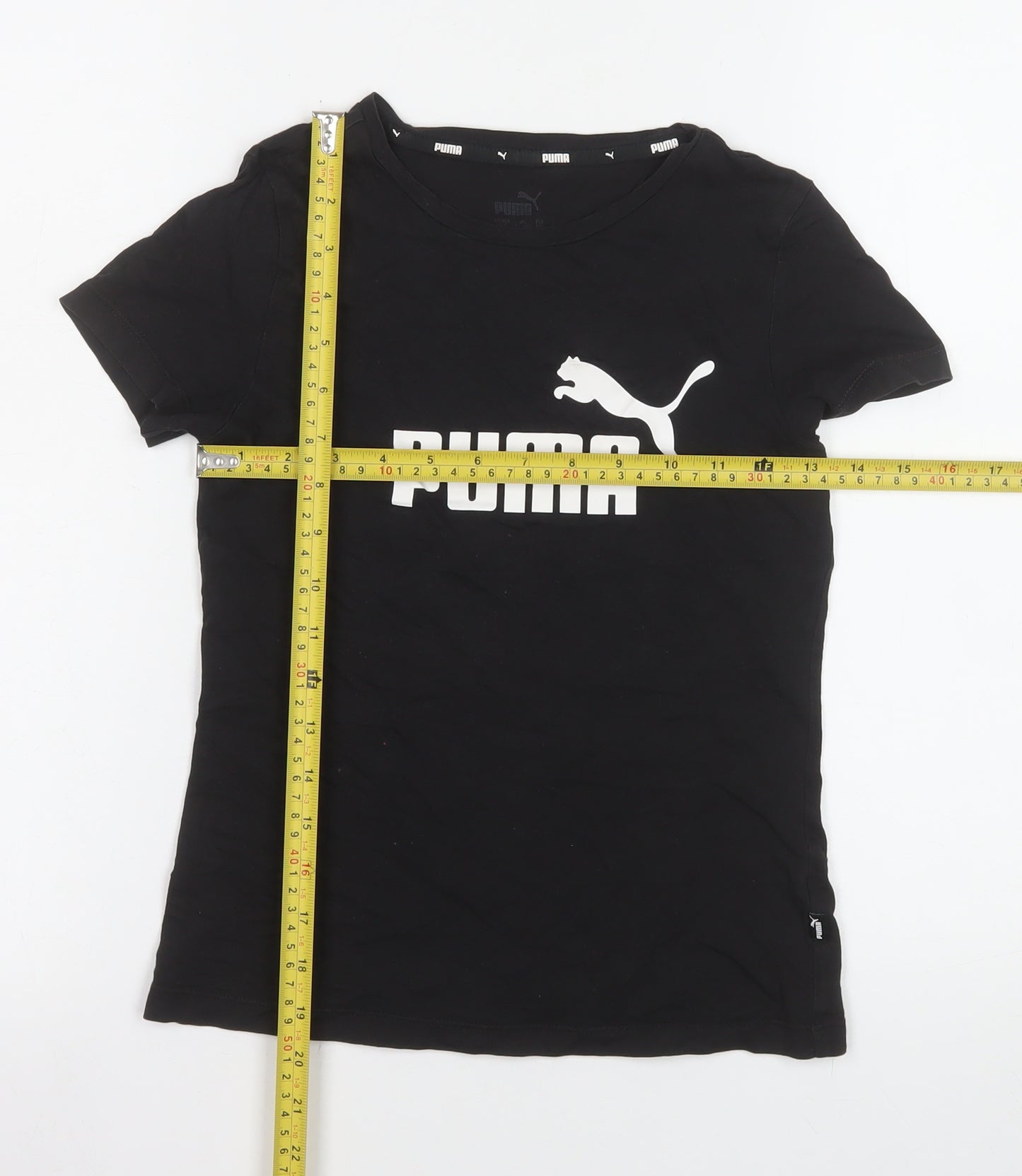 Puma Girls Black Short Sleeve Crew Neck Logo T-Shirt Size 11-12 Years