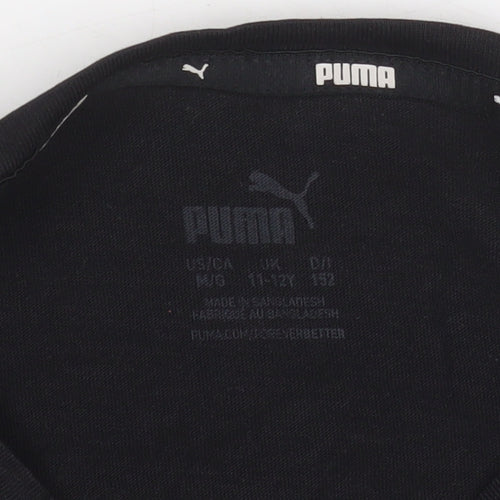 Puma Girls Black Short Sleeve Crew Neck Logo T-Shirt Size 11-12 Years