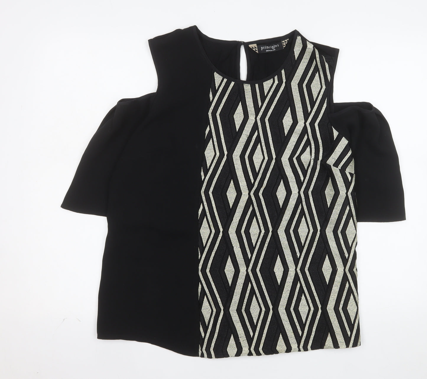 Principles by Ben de Lisi Women's Black Geometric Cold Shoulder Tunic Blouse UK 16