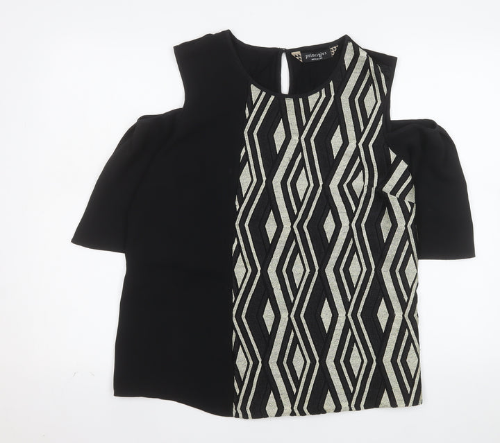Principles by Ben de Lisi Women's Black Geometric Cold Shoulder Tunic Blouse UK 16