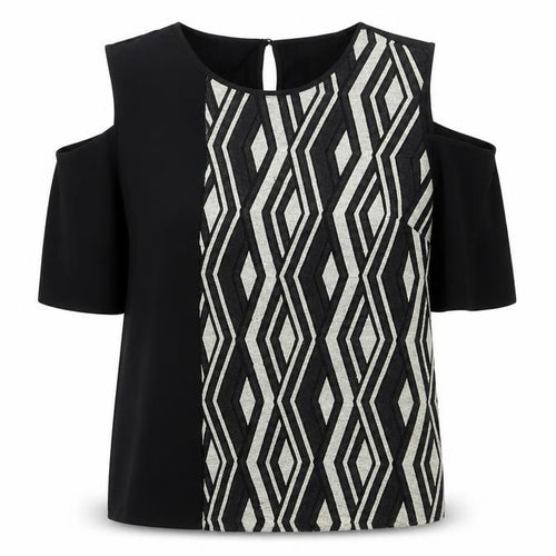 Principles by Ben de Lisi Women's Black Geometric Cold Shoulder Tunic Blouse UK 16