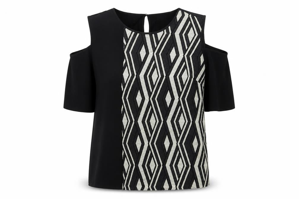 Principles by Ben de Lisi Women's Black Geometric Cold Shoulder Tunic Blouse UK 16