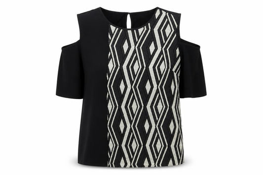 Front view of Principles by Ben de Lisi Women's Black Geometric Cold Shoulder Tunic Blouse UK 16