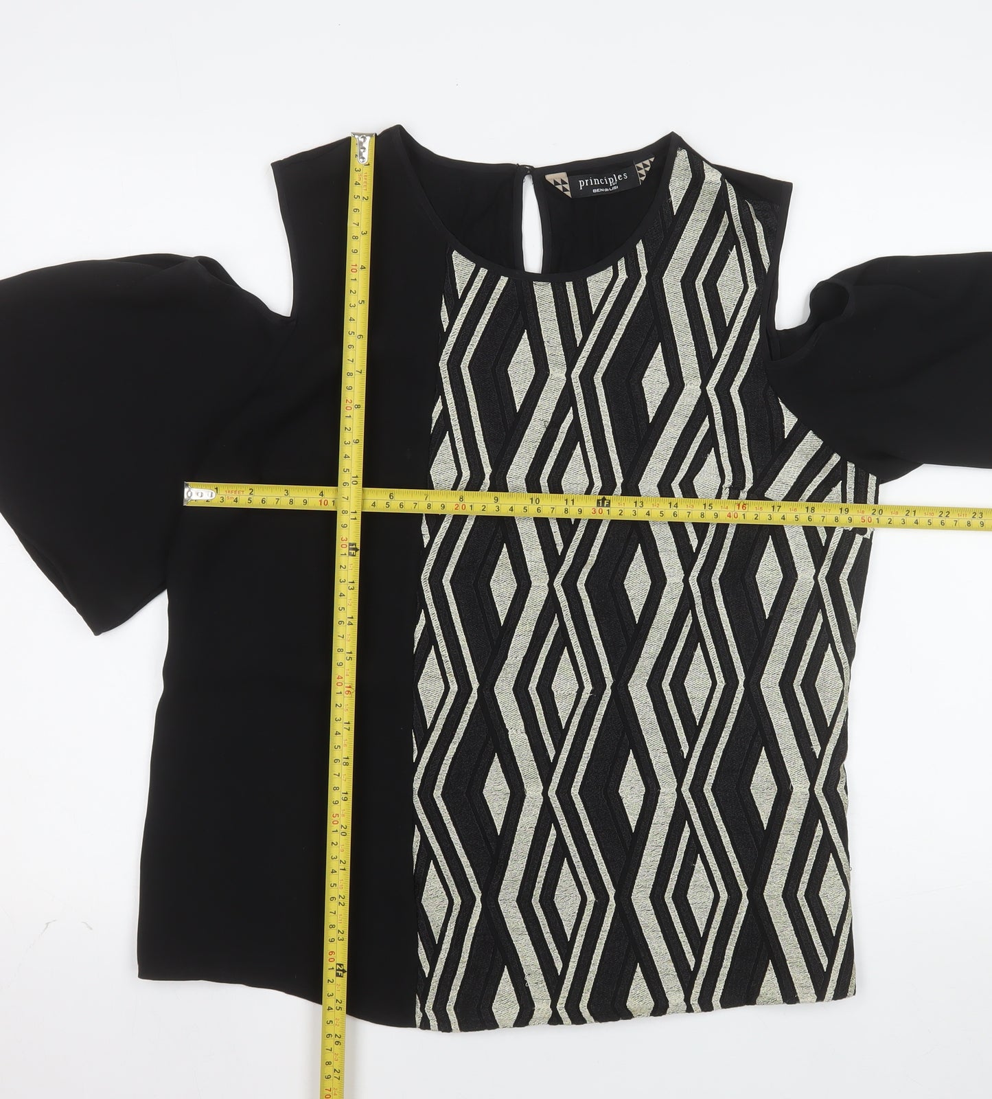 Principles by Ben de Lisi Women's Black Geometric Cold Shoulder Tunic Blouse UK 16