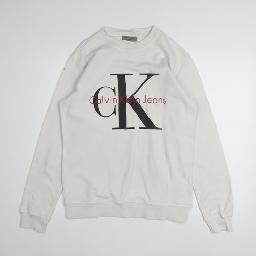 Calvin Klein Jeans Men White Regular Fit Logo Sweatshirt S