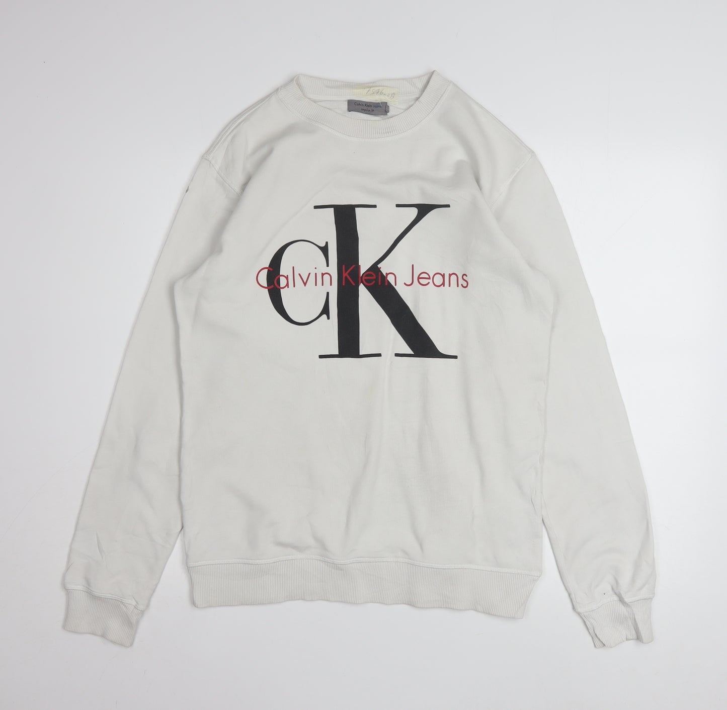Calvin Klein Jeans Men White Regular Fit Logo Sweatshirt S