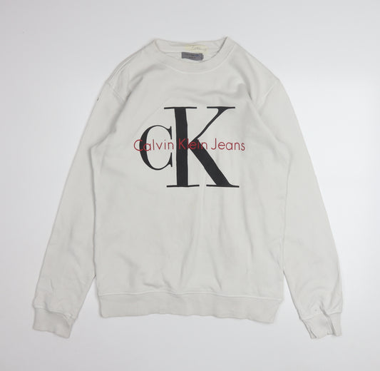 Calvin Klein Jeans Men White Regular Fit Logo Sweatshirt S