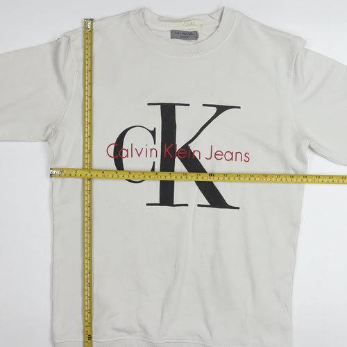 Calvin Klein Jeans Men White Regular Fit Logo Sweatshirt S