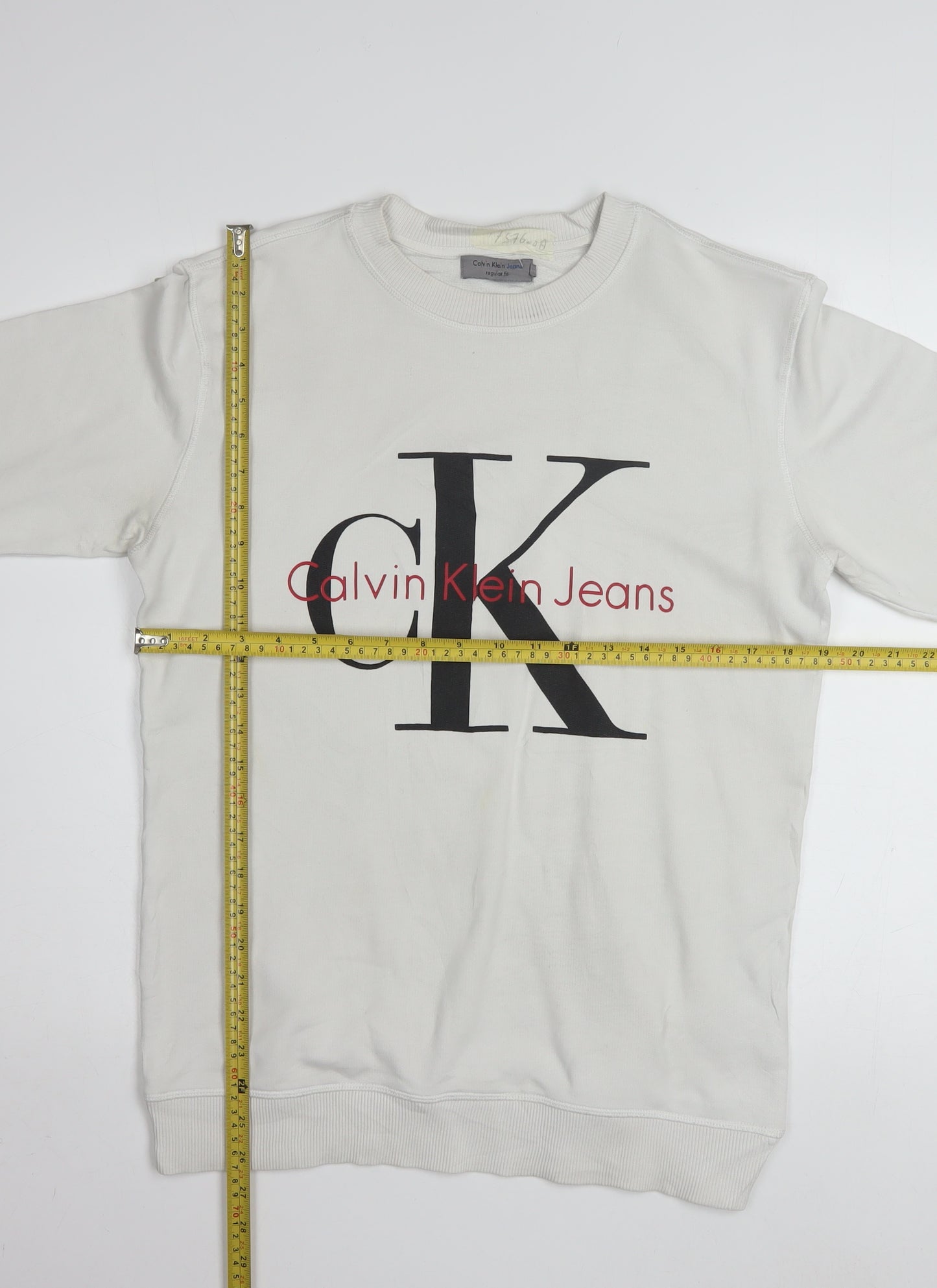 Calvin Klein Jeans Men White Regular Fit Logo Sweatshirt S