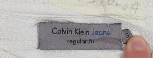 Calvin Klein Jeans Men White Regular Fit Logo Sweatshirt S