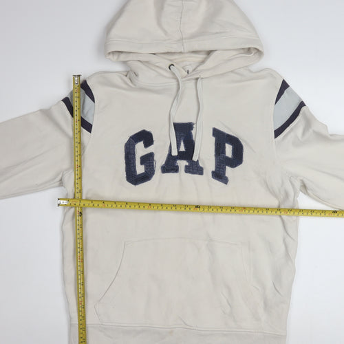 GAP Men Beige Pullover Hoodie M Logo Fleece Sweatshirt