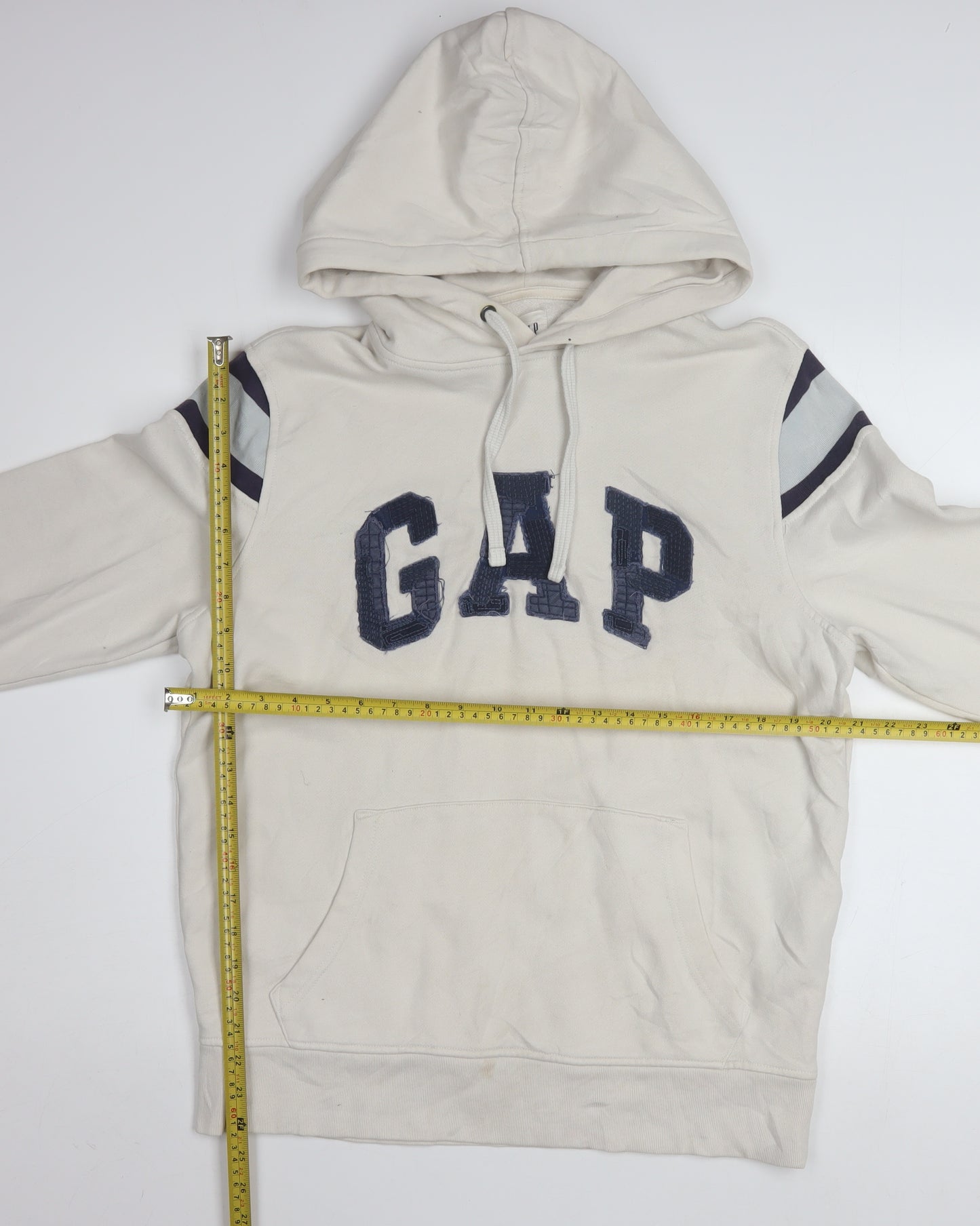 GAP Men Beige Pullover Hoodie M Logo Fleece Sweatshirt