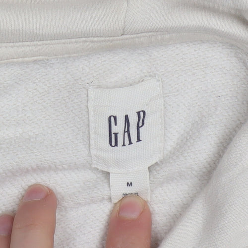 GAP Men Beige Pullover Hoodie M Logo Fleece Sweatshirt