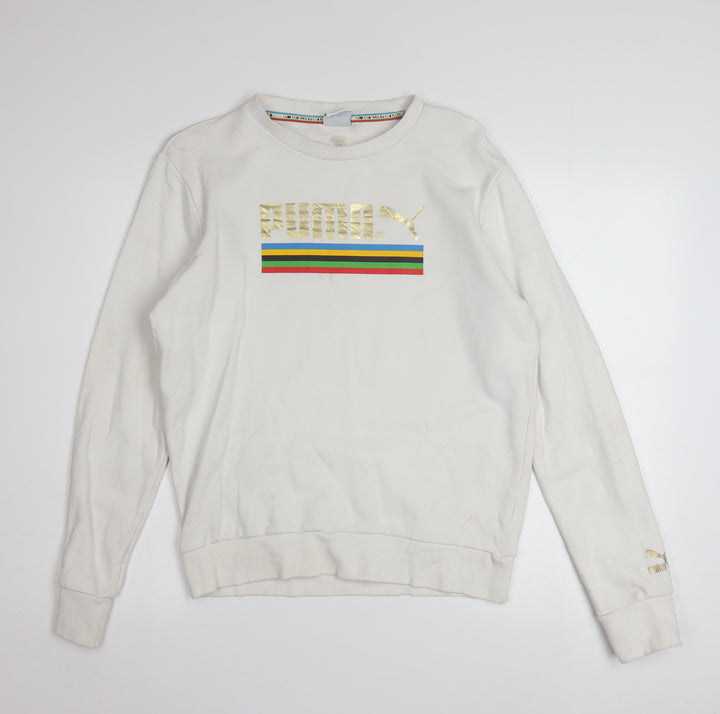 Puma Men's White Small Crew Neck Pullover Sweatshirt