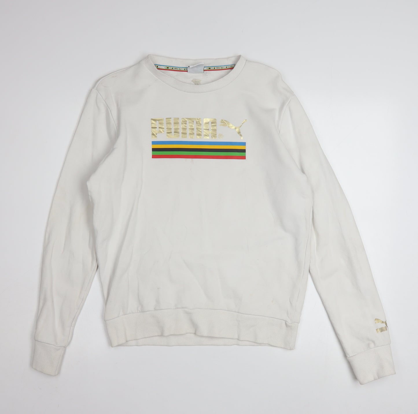 Puma Men's White Small Crew Neck Pullover Sweatshirt