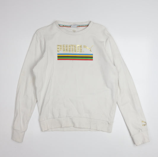 Puma Men's White Small Crew Neck Pullover Sweatshirt