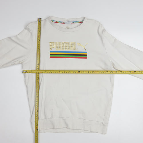Puma Men's White Small Crew Neck Pullover Sweatshirt
