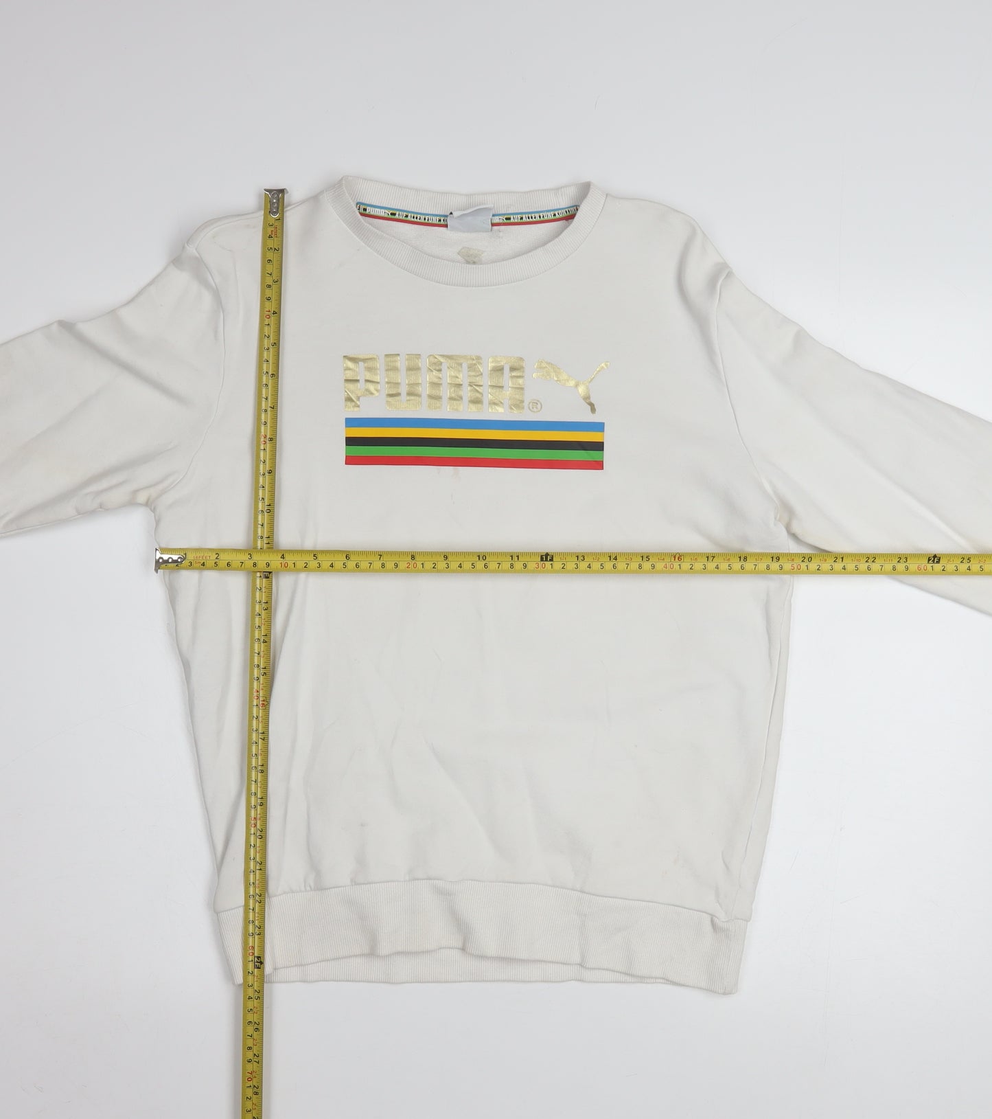 Puma Men's White Small Crew Neck Pullover Sweatshirt