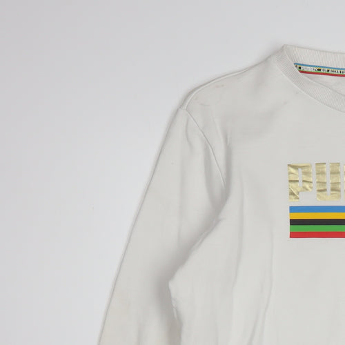 Puma Men's White Small Crew Neck Pullover Sweatshirt
