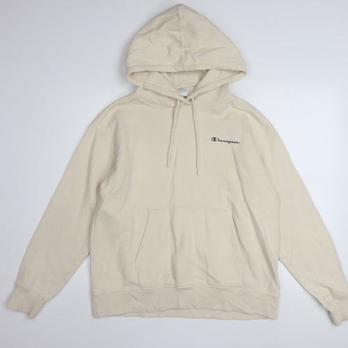 Champion Men's Beige Pullover Hoodie Large Cotton Fleece