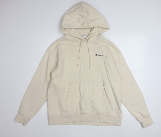 Champion Men's Beige Pullover Hoodie Large Cotton Fleece