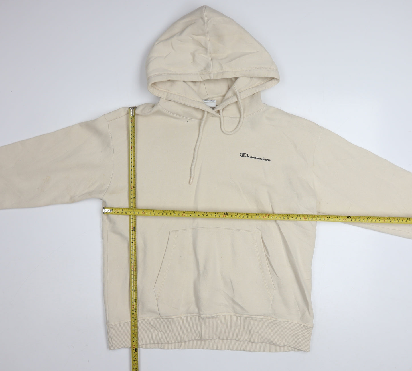 Champion Men's Beige Pullover Hoodie Large Cotton Fleece