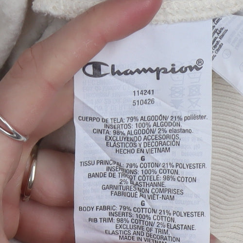 Champion Men's Beige Pullover Hoodie Large Cotton Fleece