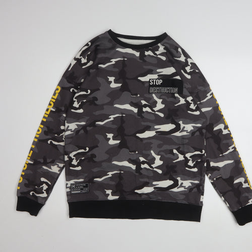 Cropp Men's Grey Camouflage Sweatshirt Regular Fit Size S