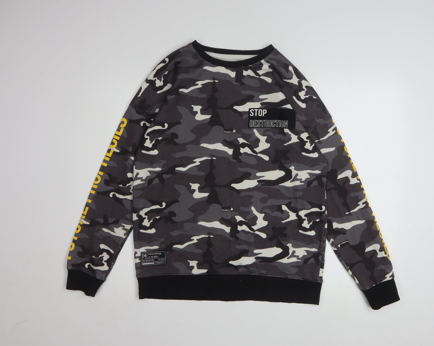 Cropp Men's Grey Camouflage Sweatshirt Regular Fit Size S