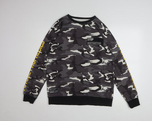 Cropp Men's Grey Camouflage Sweatshirt Regular Fit Size S