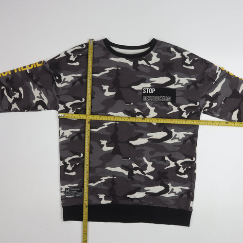Cropp Men's Grey Camouflage Sweatshirt Regular Fit Size S