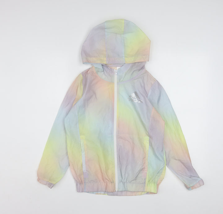 Adidas Girls Multicoloured Hooded Windbreaker Jacket M (10-12 Years)