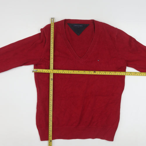Tommy Hilfiger Mens Red Cotton V-Neck Pullover Jumper L