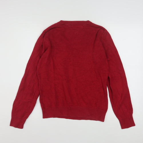 Tommy Hilfiger Mens Red Cotton V-Neck Pullover Jumper L