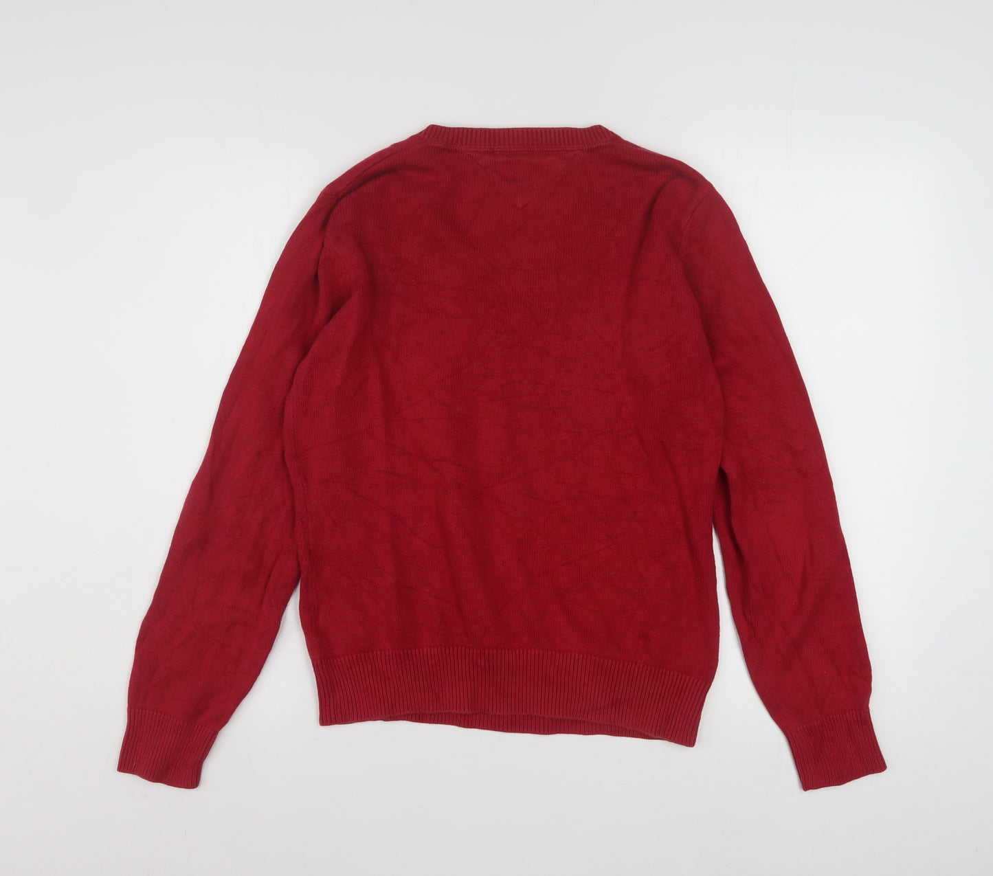 Tommy Hilfiger Mens Red Cotton V-Neck Pullover Jumper L