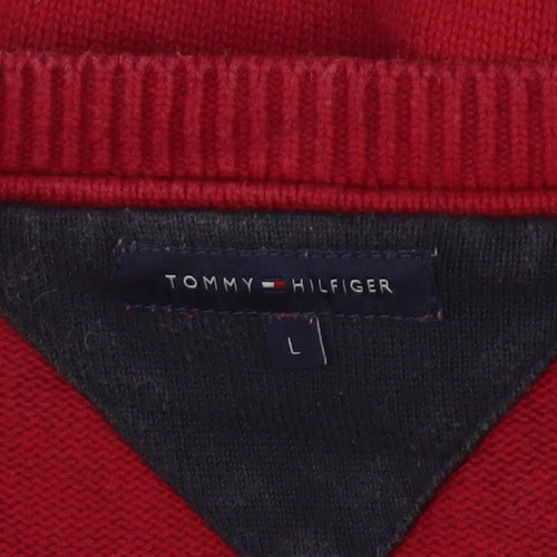 Tommy Hilfiger Mens Red Cotton V-Neck Pullover Jumper L