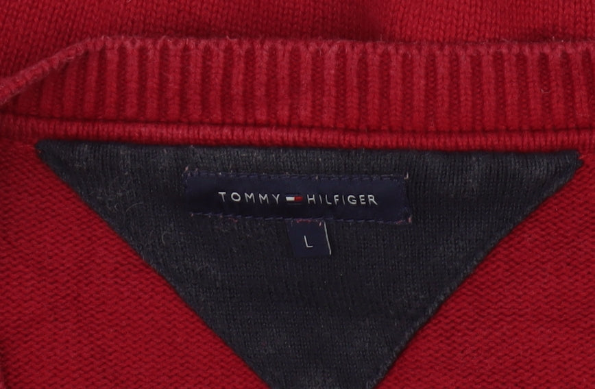Tommy Hilfiger Mens Red Cotton V-Neck Pullover Jumper L