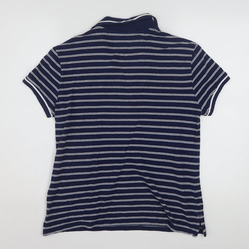 Tommy Hilfiger Women Blue Striped Cotton Polo Shirt L