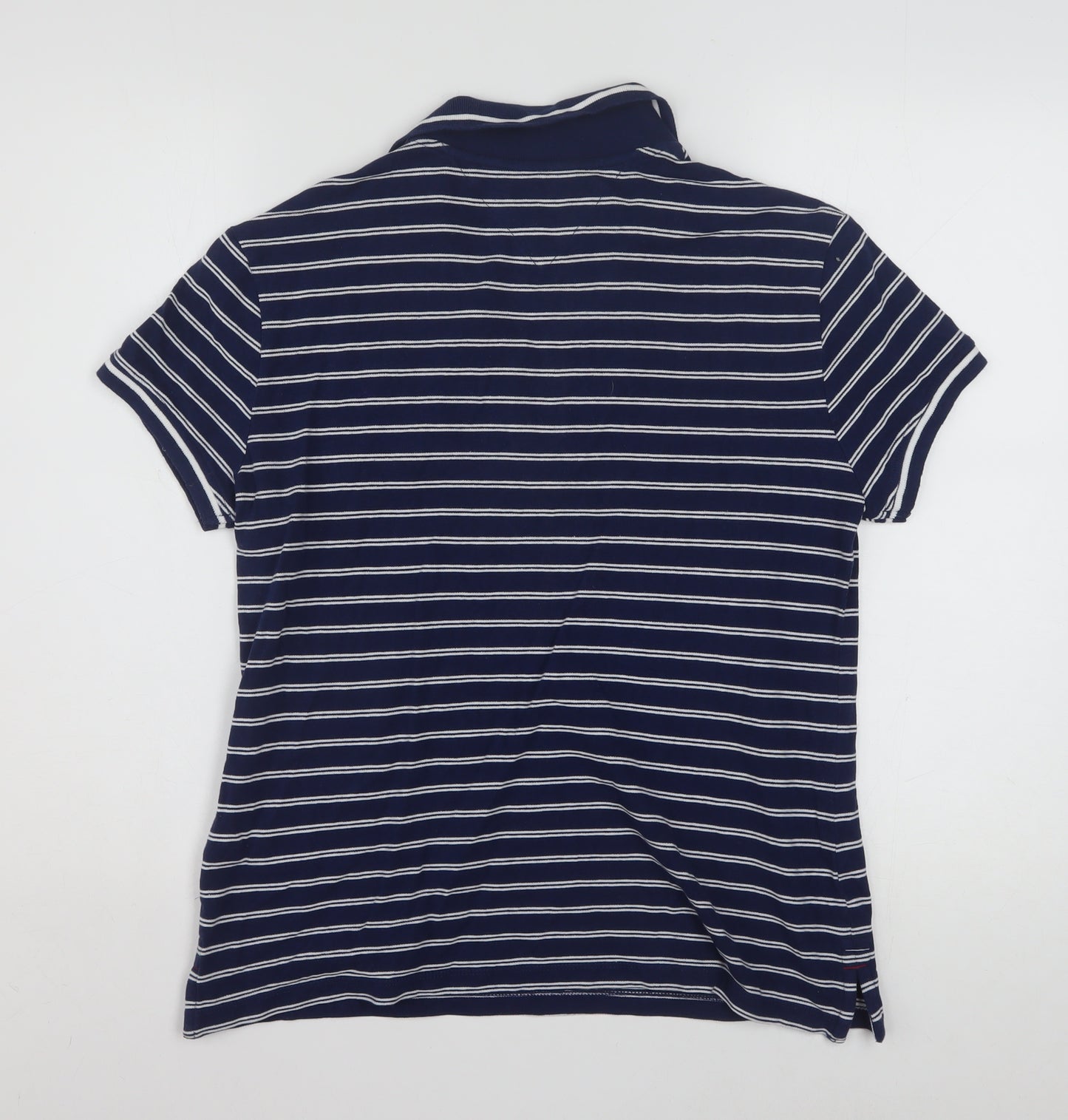 Tommy Hilfiger Women Blue Striped Cotton Polo Shirt L