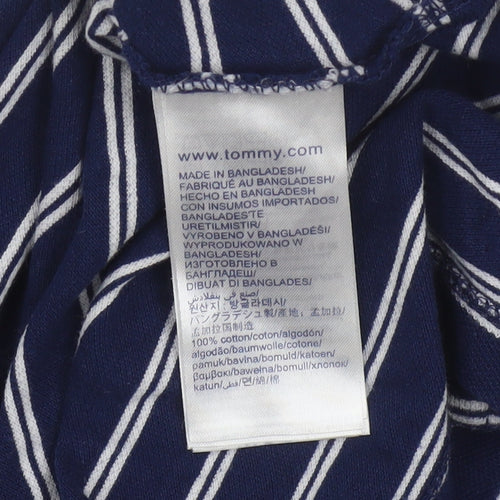 Tommy Hilfiger Women Blue Striped Cotton Polo Shirt L