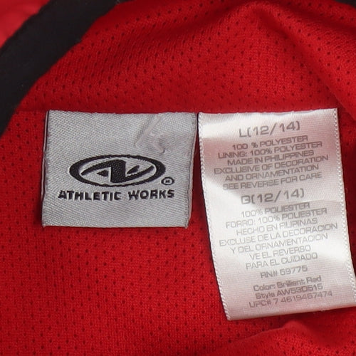 Athletic Works Women Red Windbreaker Jacket L 12/14 Lightweight Polyester