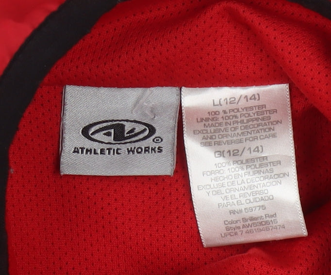 Athletic Works Women Red Windbreaker Jacket L 12/14 Lightweight Polyester