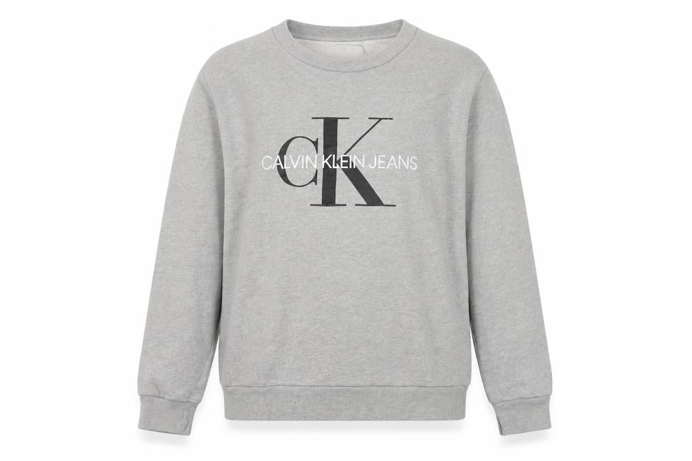 Front view of Calvin Klein Jeans Men’s Grey Logo Pullover Sweatshirt XS