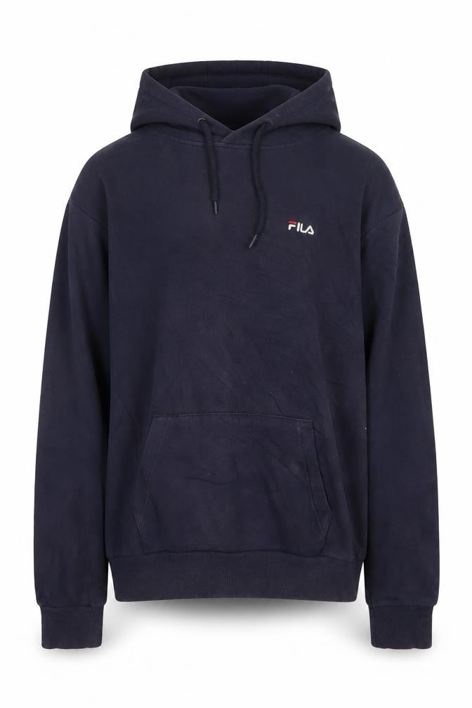 Front view of Fila Men's Blue Pullover Hoodie XS Regular Fit Logo Fleece