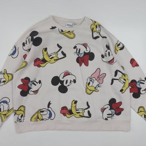Disney Womens Beige XL Pullover Sweatshirt Mickey & Friends Graphic Cotton Blend