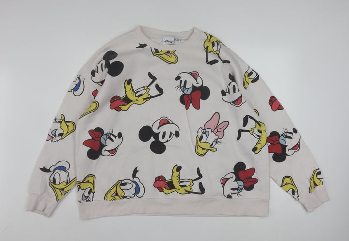 Disney Womens Beige XL Pullover Sweatshirt Mickey & Friends Graphic Cotton Blend