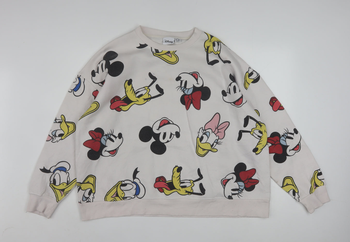 Disney Womens Beige XL Pullover Sweatshirt Mickey & Friends Graphic Cotton Blend