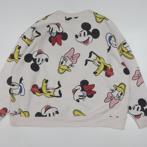 Disney Womens Beige XL Pullover Sweatshirt Mickey & Friends Graphic Cotton Blend