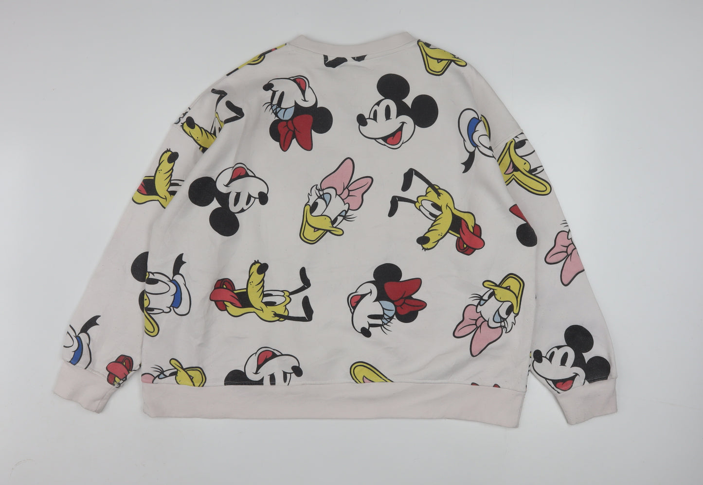 Disney Womens Beige XL Pullover Sweatshirt Mickey & Friends Graphic Cotton Blend